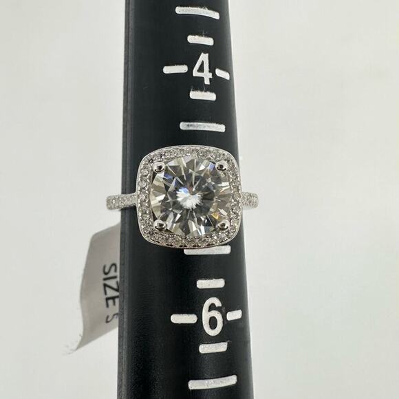 Moissanite Round Cut Cushion Cut Halo Ring Brilliant 1 Ct GRA Certified Size 5 - Picture 2 of 12
